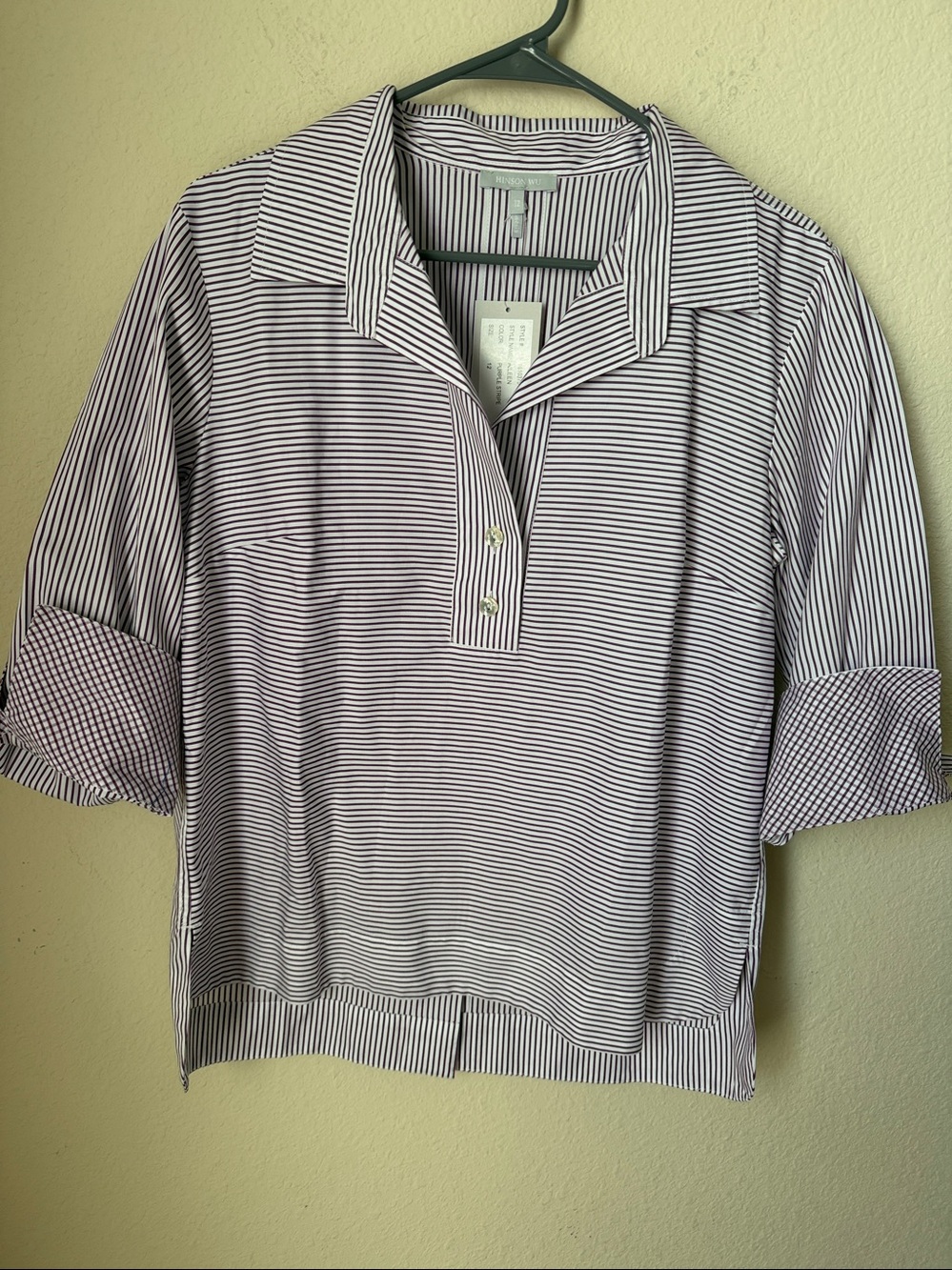 Hinson Wu Blouse. Aileen in purple and white. NEW w Tags 100.% cotton